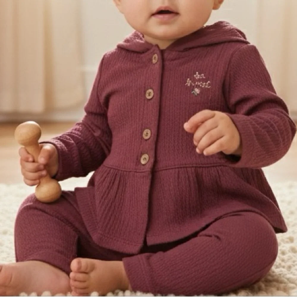 Cotton‎ Peplum Carter's Burgundy Hooded Top & Leggings Set 3M
